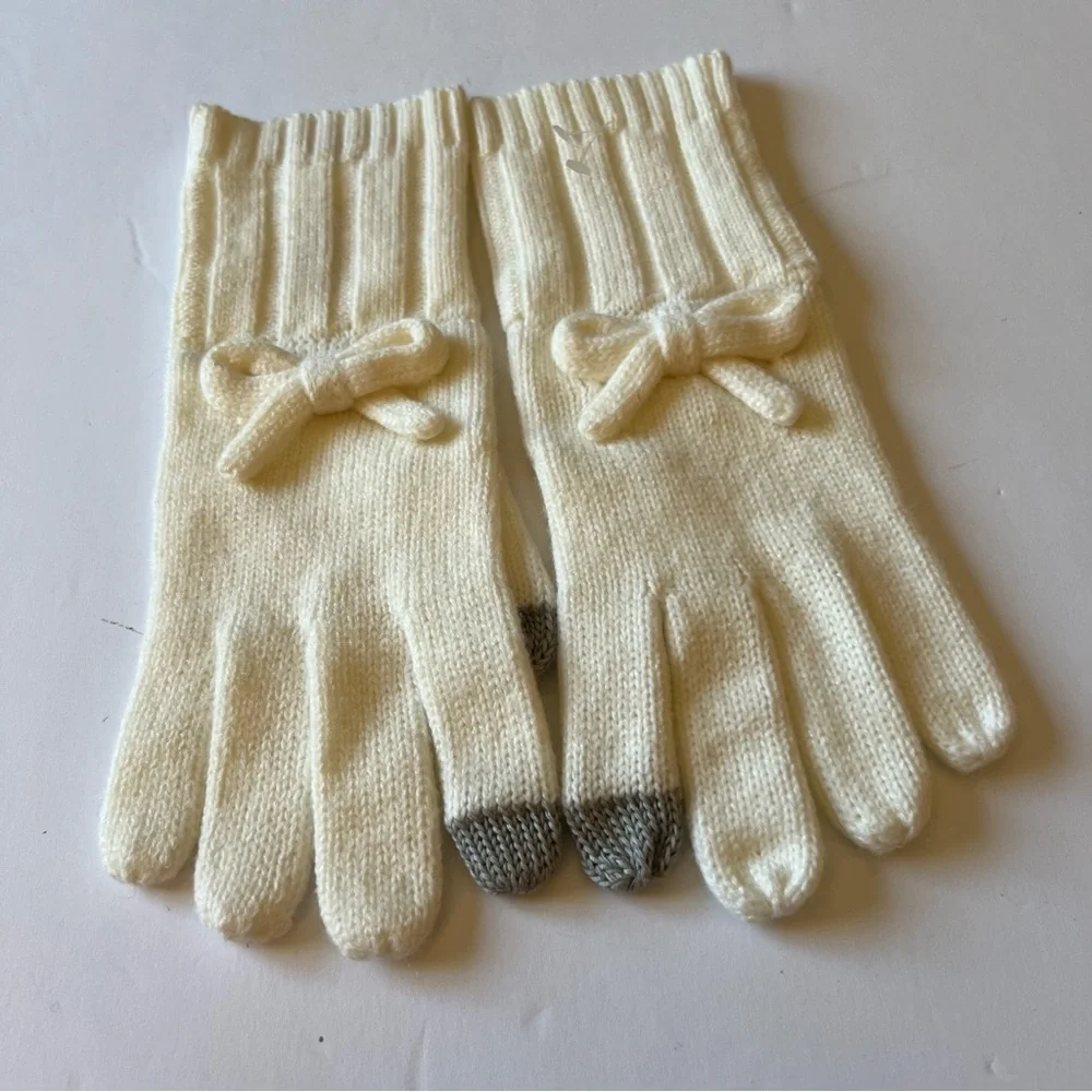 KATE SPADE WOMENS GLOVES BOW DETAIL ACRYLIC CREAM OS NWOT